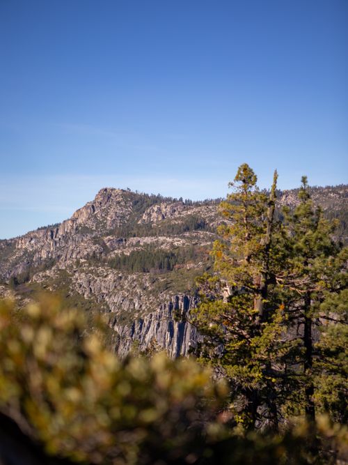 Free Breathtaking mountain landscape in California with lush pine trees under clear blue skies. Stock Photo