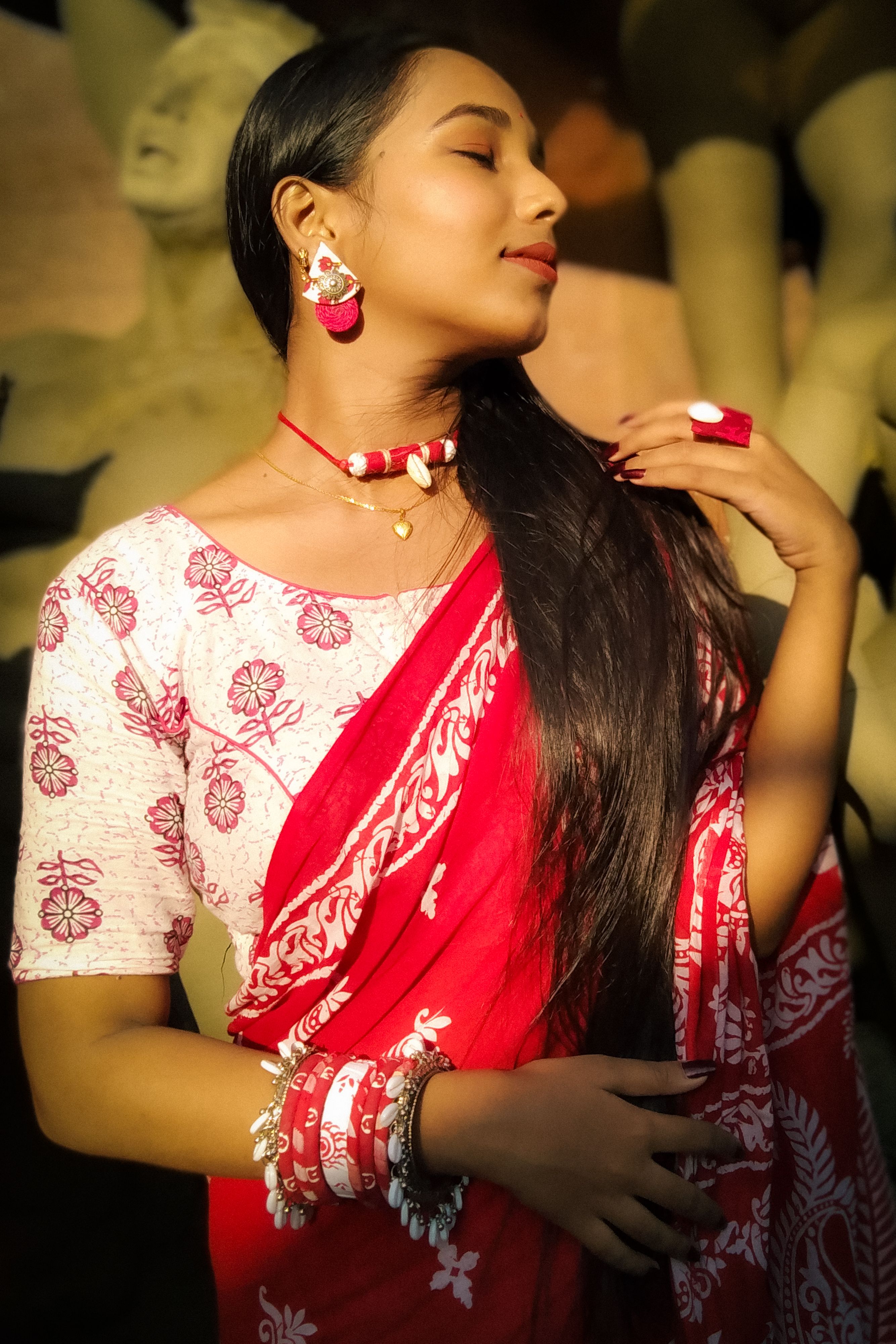 Elegant Portrait of Woman in Traditional Red Saree · Free Stock Photo