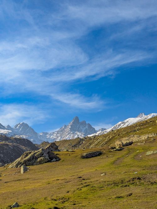 Free Breathtaking view of the Alps with snow-capped peaks under a clear blue sky. Stock Photo