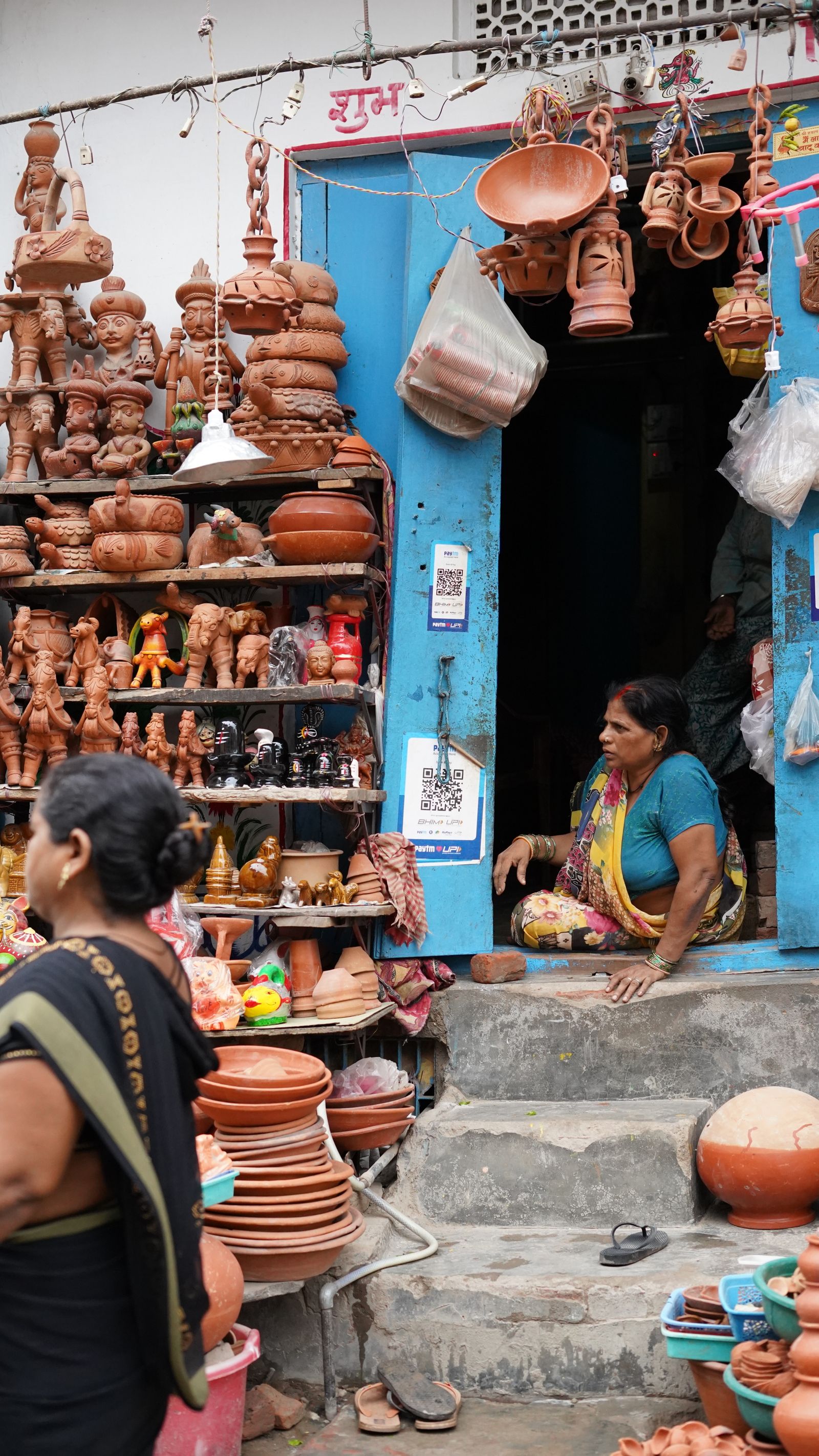 Traditional pottery market in Varanasi