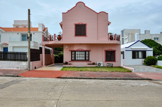 Picturesque pink house with unique architecture in Punta del Este, Uruguay.