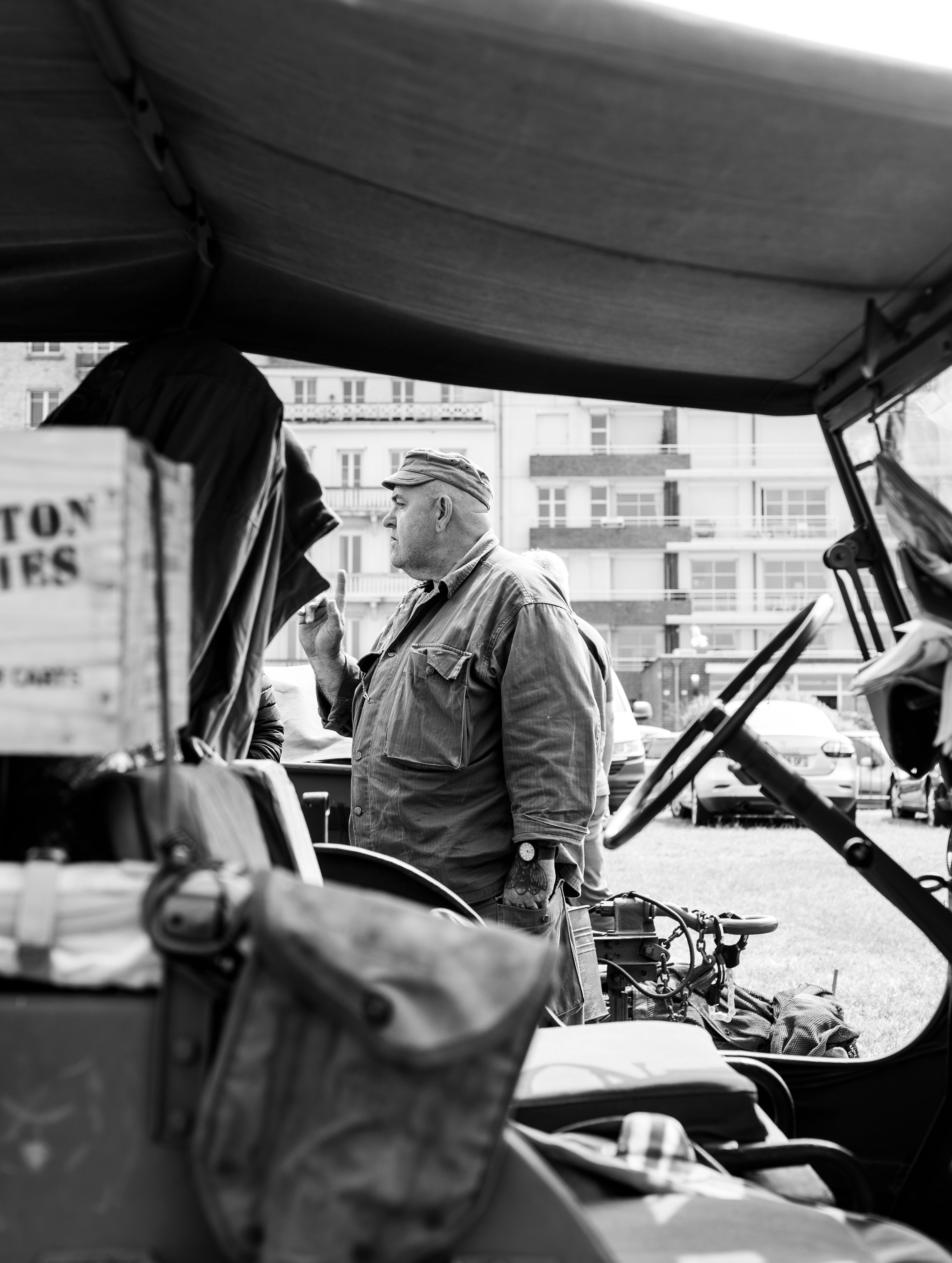 Black and White Military Vehicle Scene · Free Stock Photo