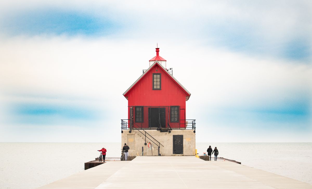 Grand Haven pier lighthouse on Lake Michigan