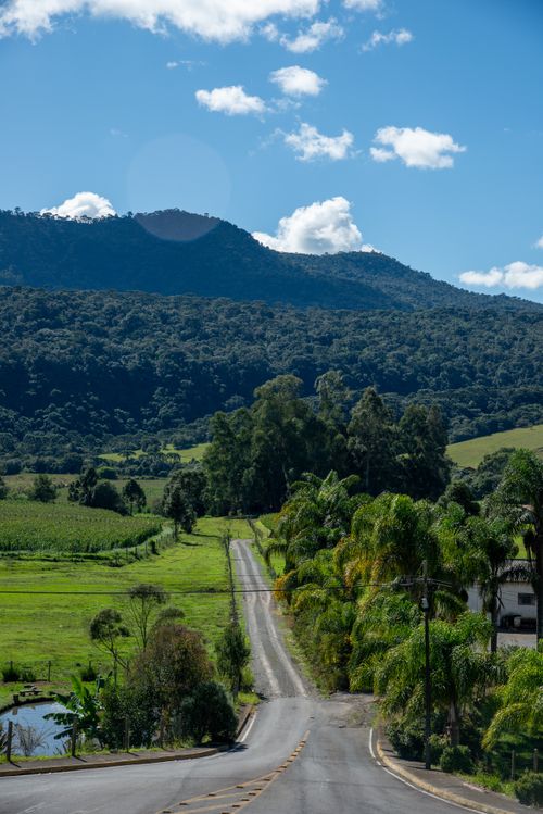 Free Lush green landscape with mountains and road in Urubici, Brazil. Ideal for nature lovers. Stock Photo