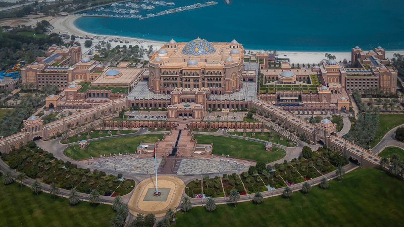 Aerial view of Emirates Palace in Abu Dhabi