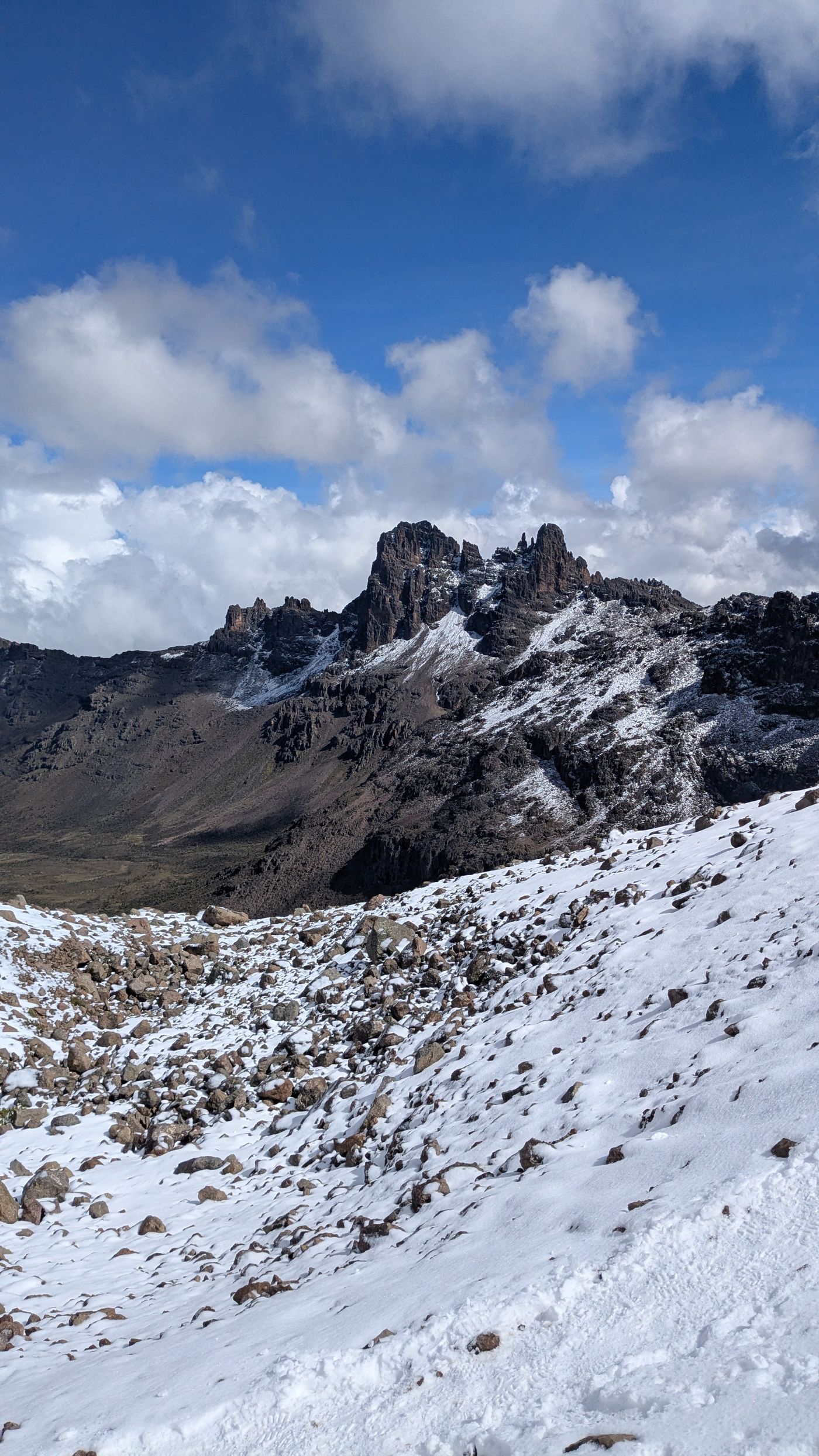 Mount Kenya's rocky, snow-capped peaks