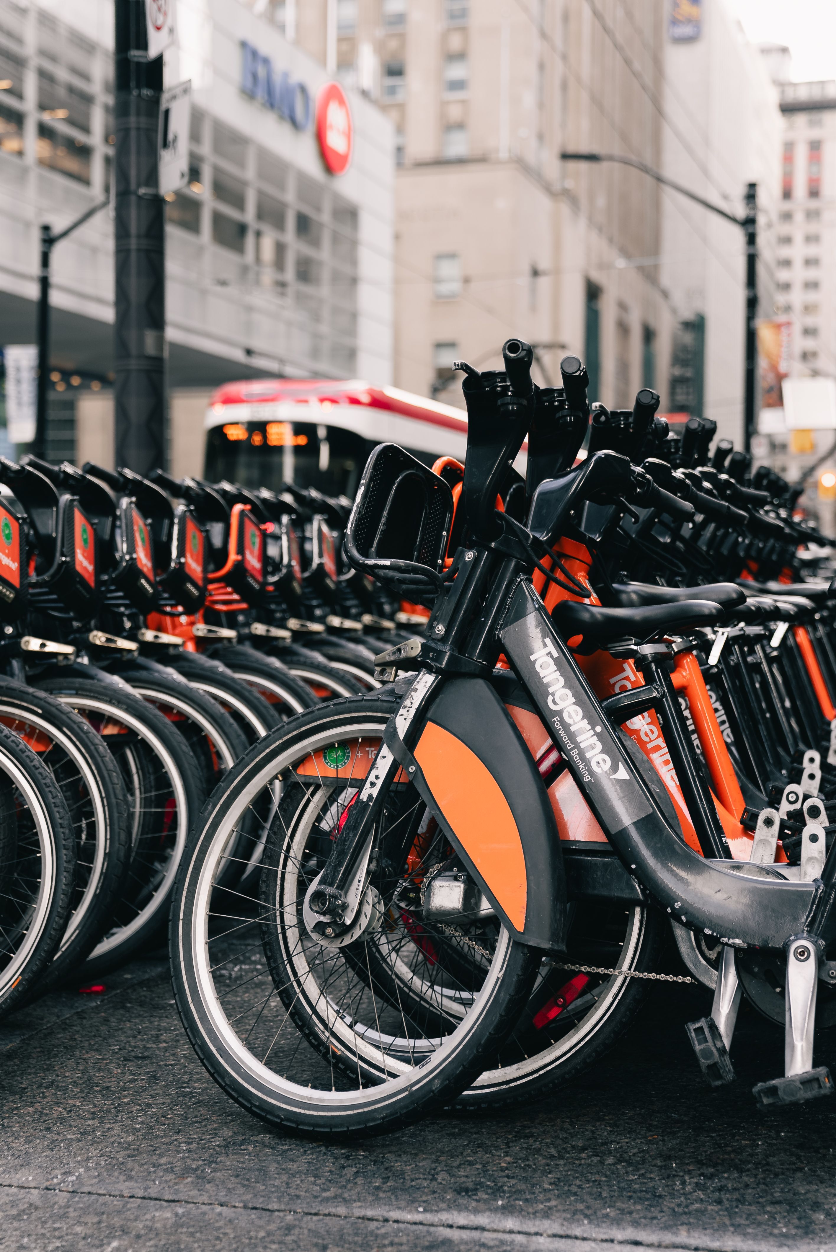Urban Bicycle Rental Station in City Center · Free Stock Photo