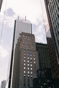 Tall skyscrapers in downtown Toronto showcasing modern architecture.