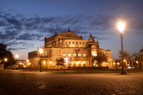 Free Beautifully illuminated Semperoper in Dresden, Germany, captured during twilight. Stock Photo
