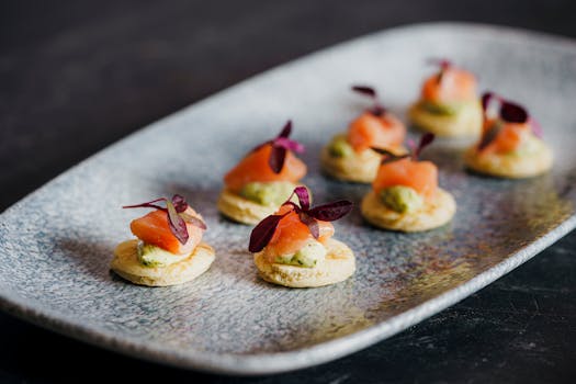 Exquisite salmon canapés elegantly presented, perfect for upscale dining.