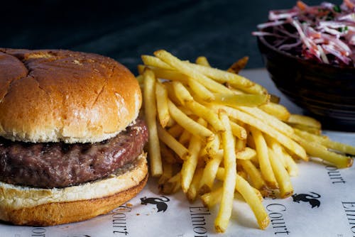 Hamburger With Patty and Fries