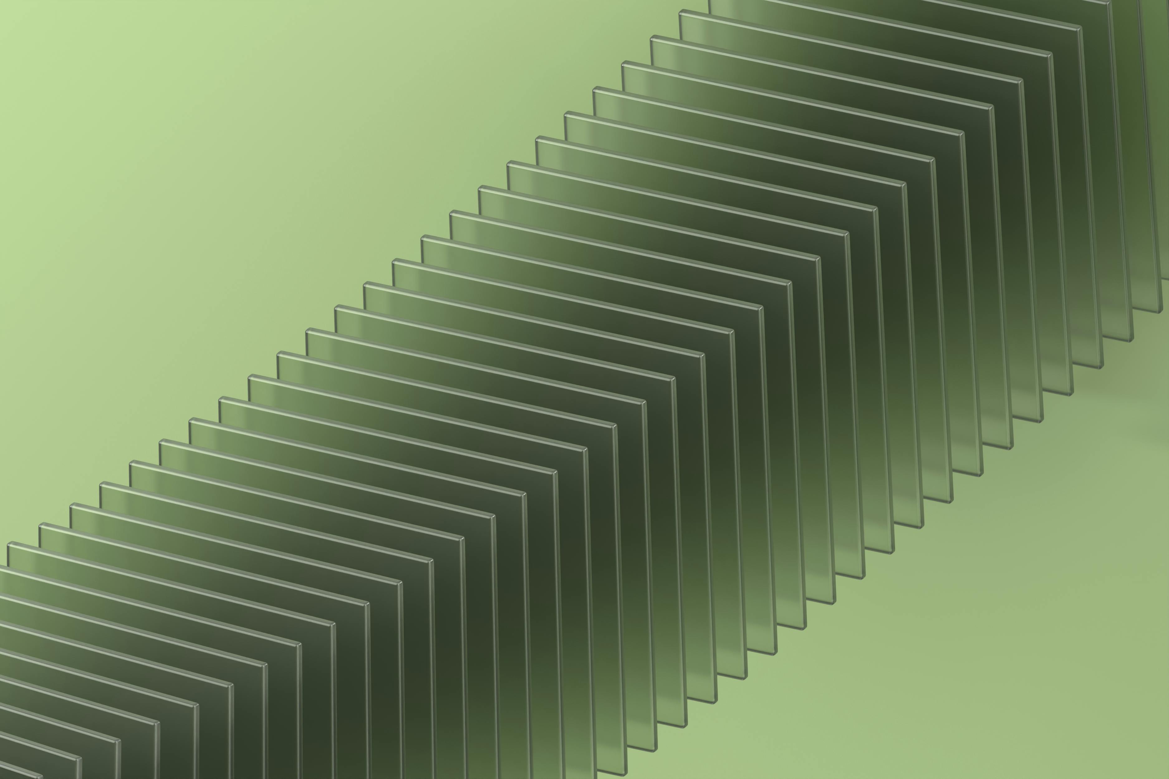 Modern Geometric Glass Panels on Green Background