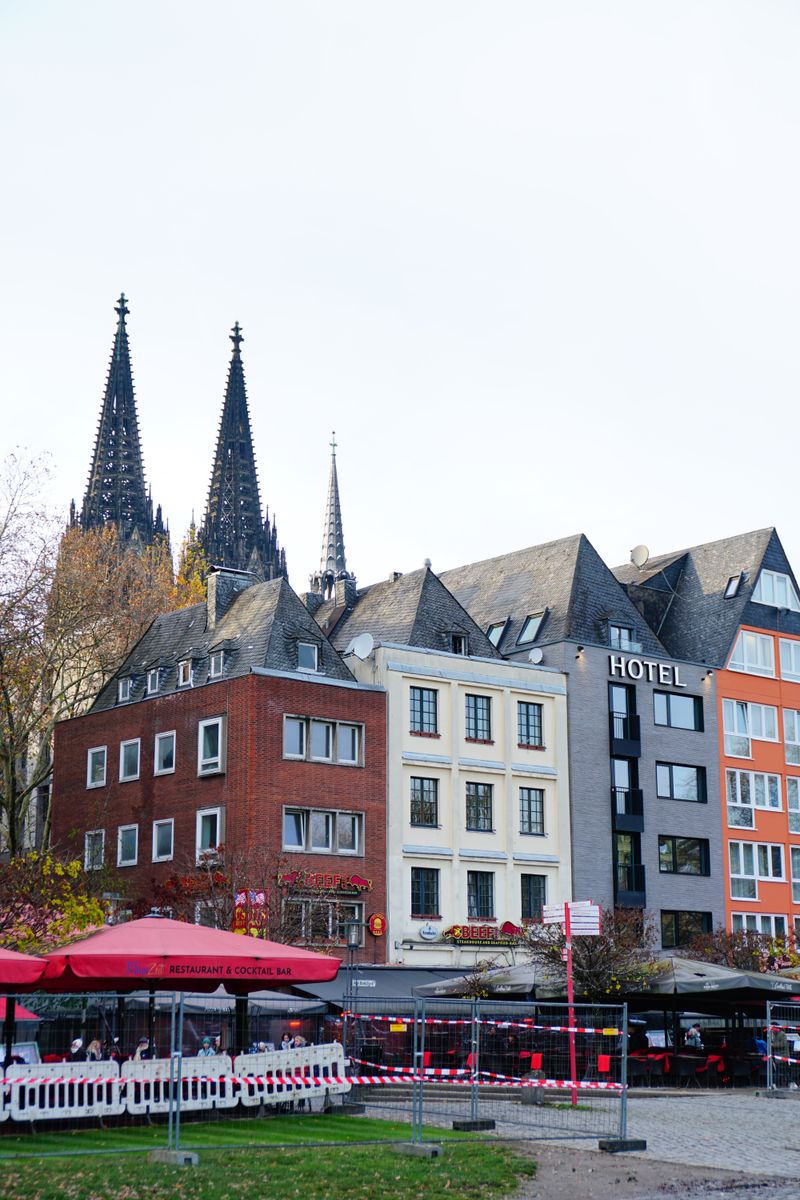 Cologne cityscape with old town houses and the cathedral