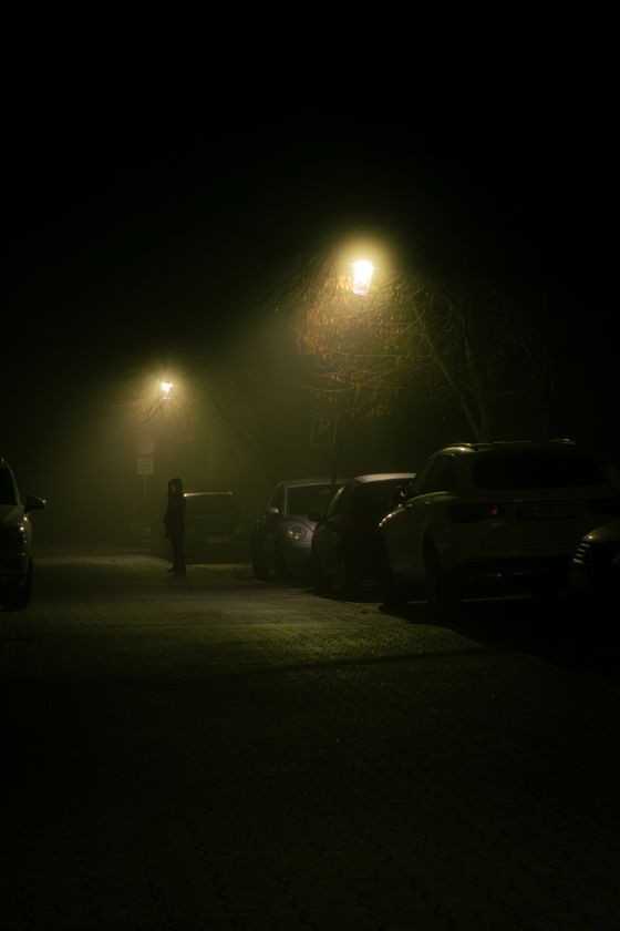 Street lamp in night fog