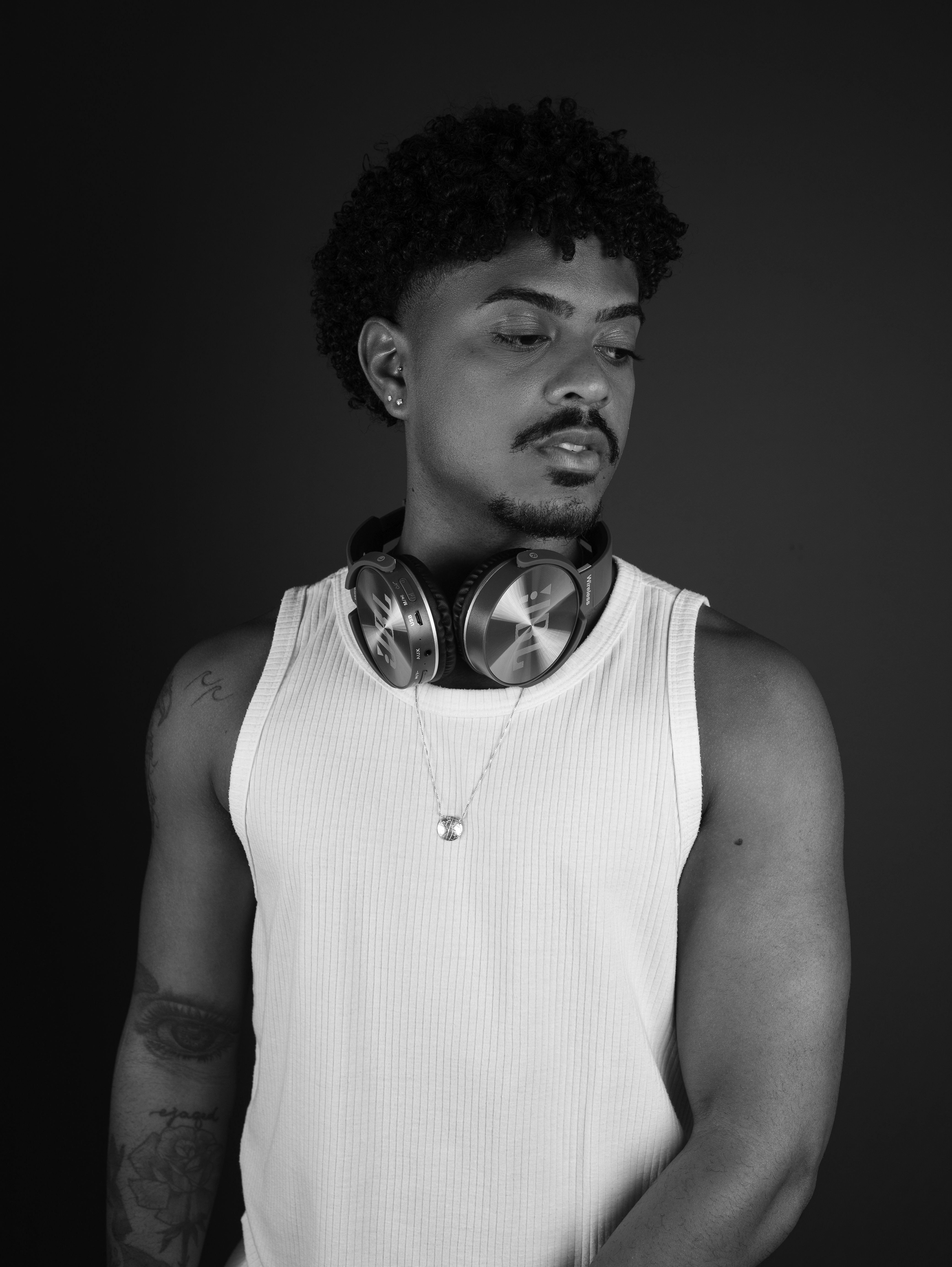 Stylish Black and White Portrait of a Man with Headphones · Free Stock ...