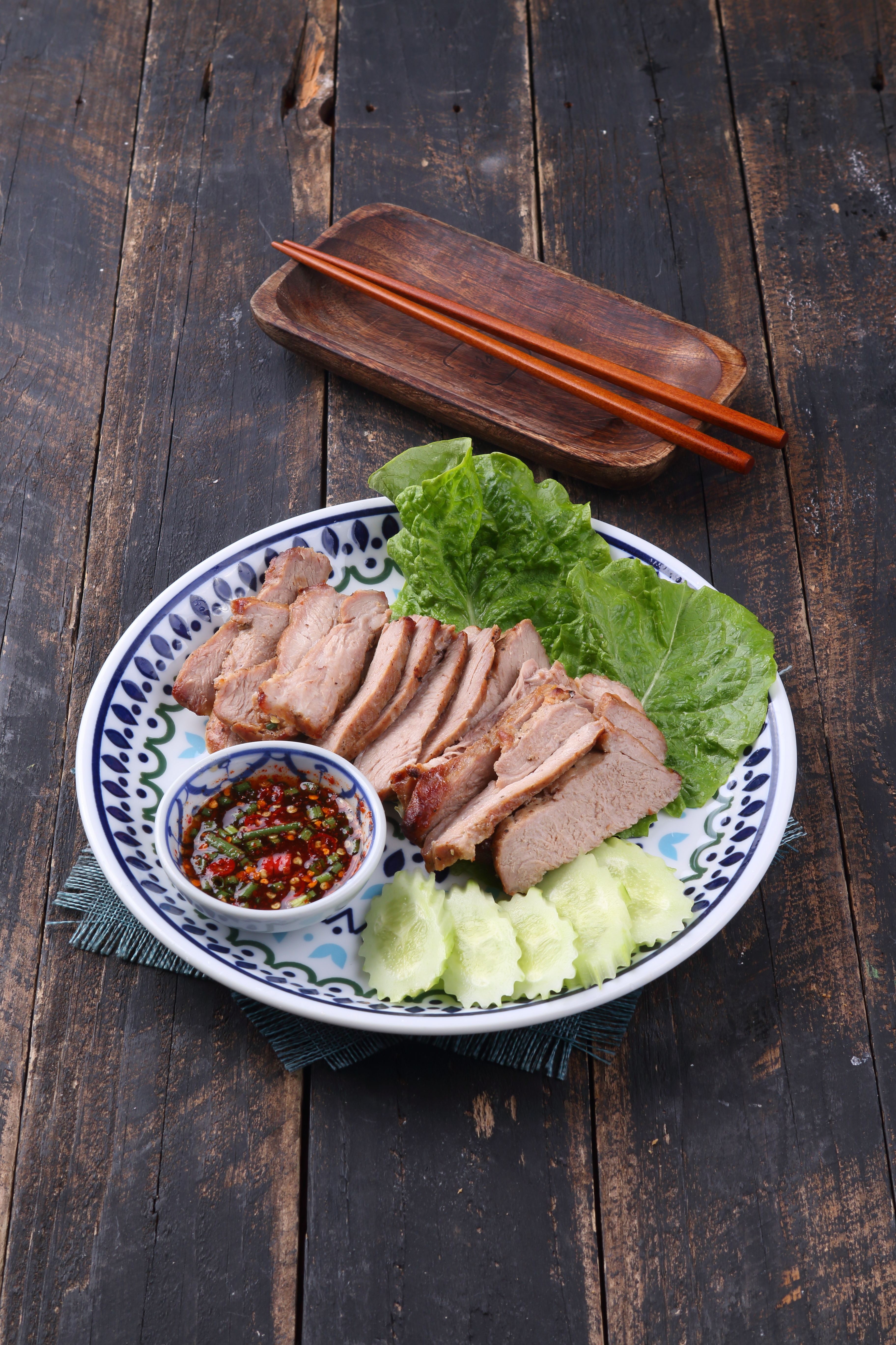 Roasted pork with salted amsoi