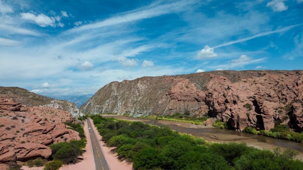 A breathtaking view of Quebrada de las Conchas with its stunning rock formations and road.