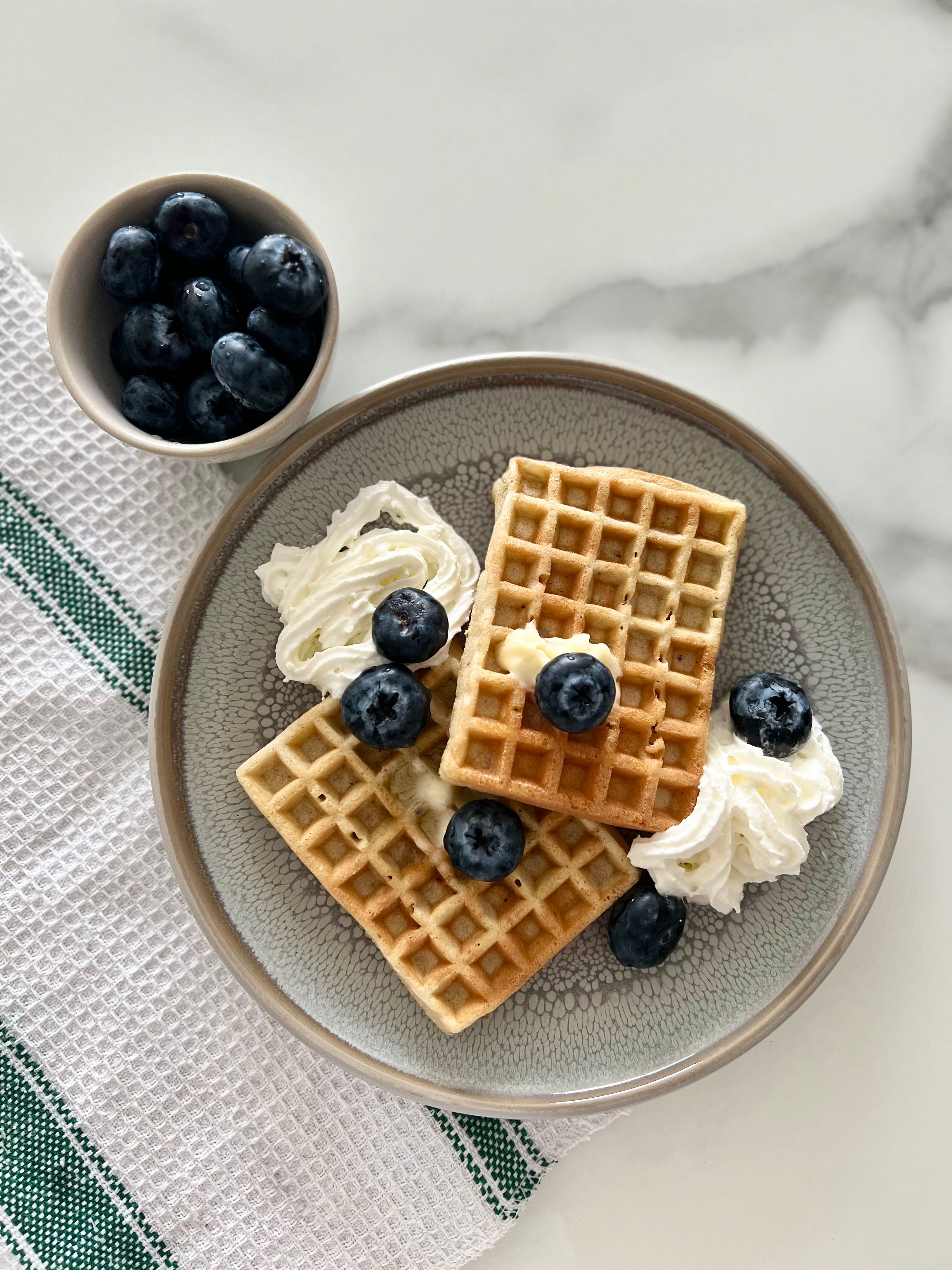 Delicious Waffles with Blueberries and Cream · Free Stock Photo