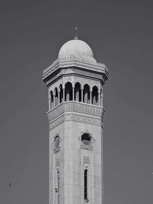 Free Black and white photo of a minaret with intricate design in Cairo. Stock Photo