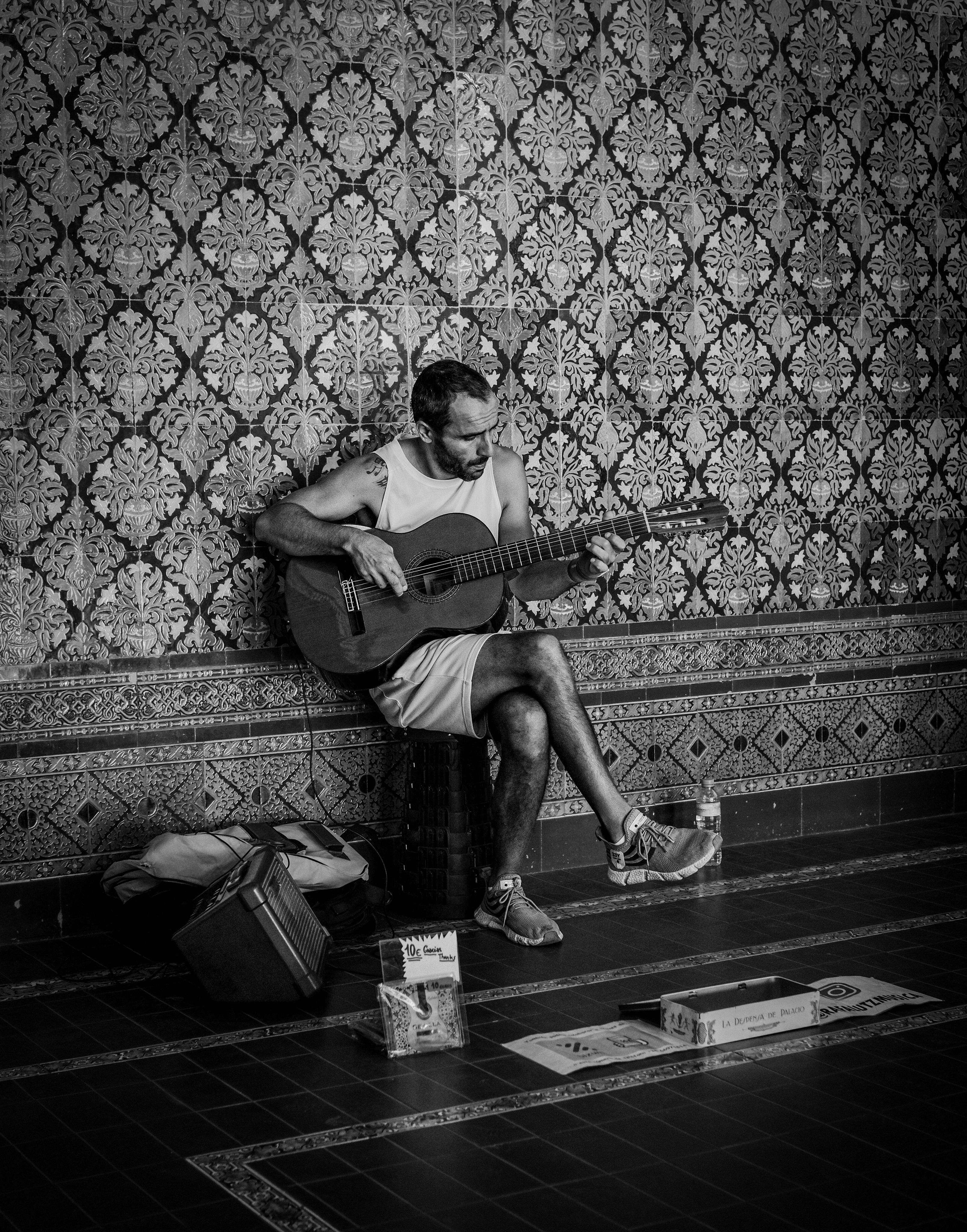 Black and White Street Musician in Seville · Free Stock Photo