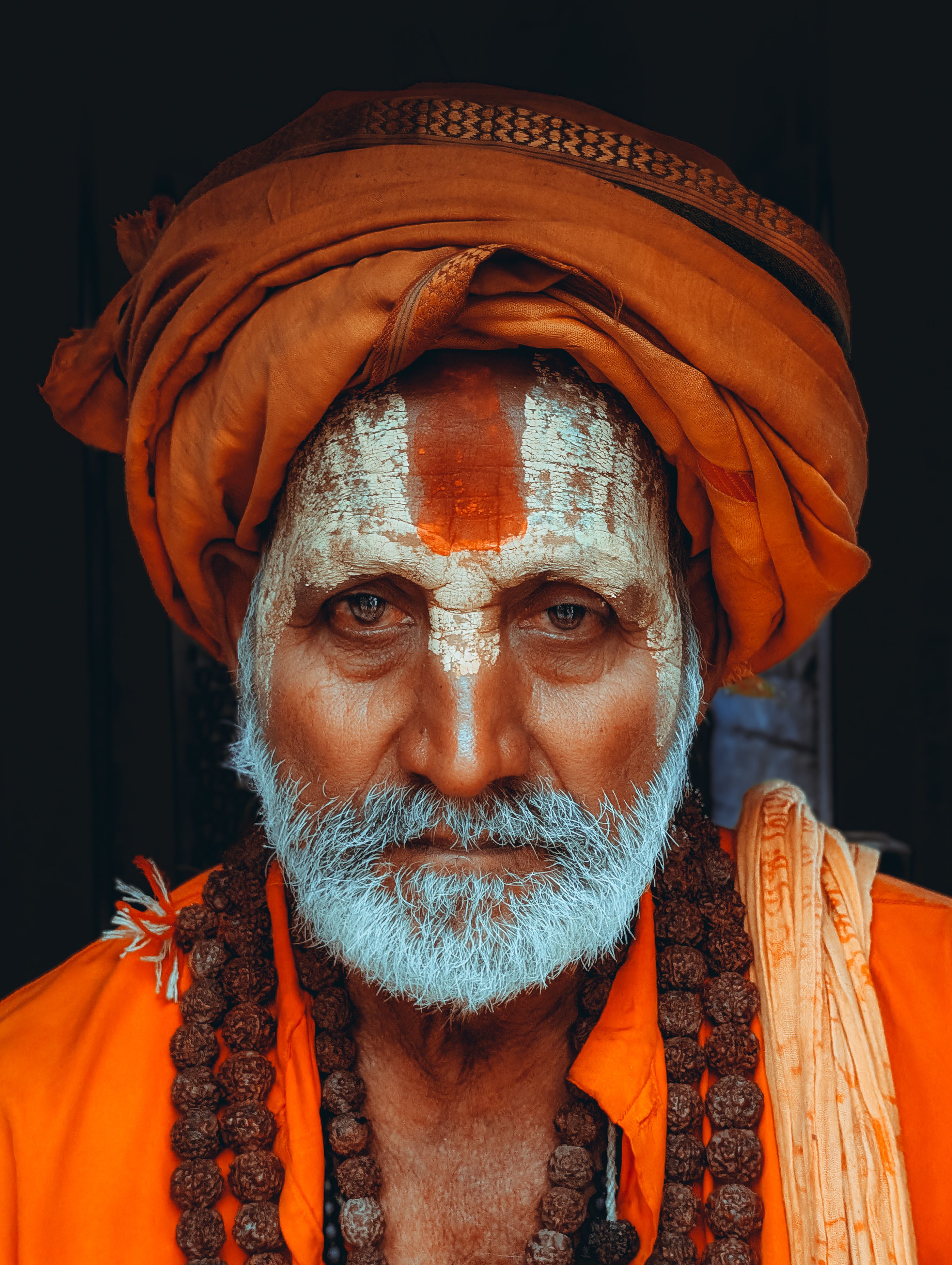 Captivating portrait of a Sadhu in traditional attire, captured in Kathmandu, Nepal.