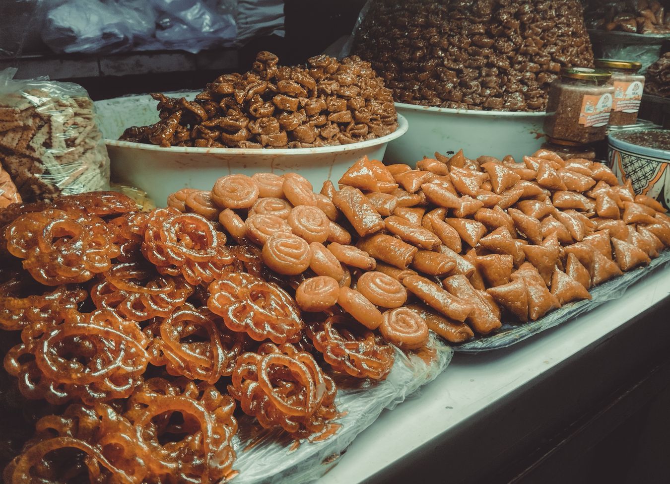 Plate of Chebakia pastries garnished with sesame seeds