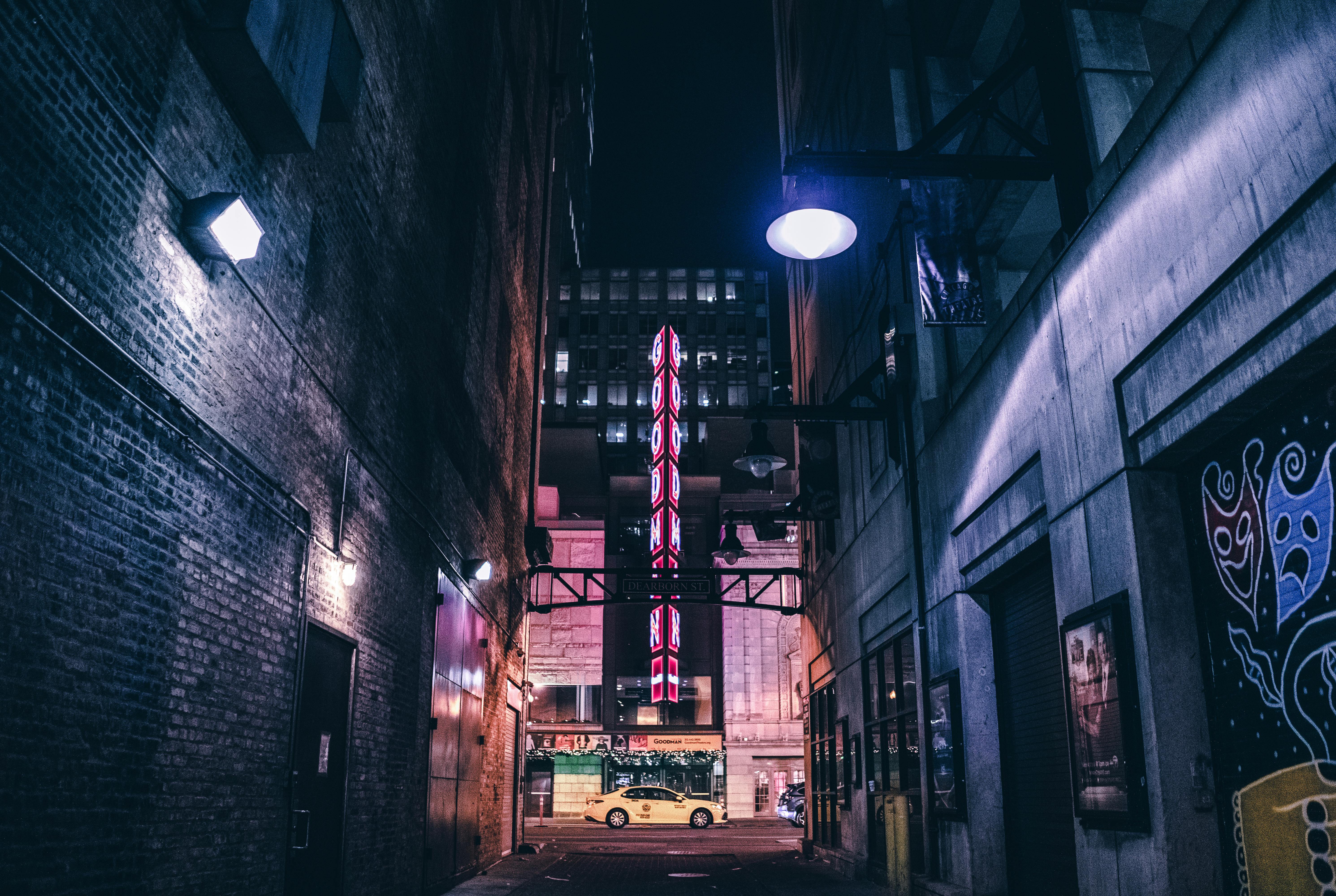Empty Alley At Night Free Stock Photo