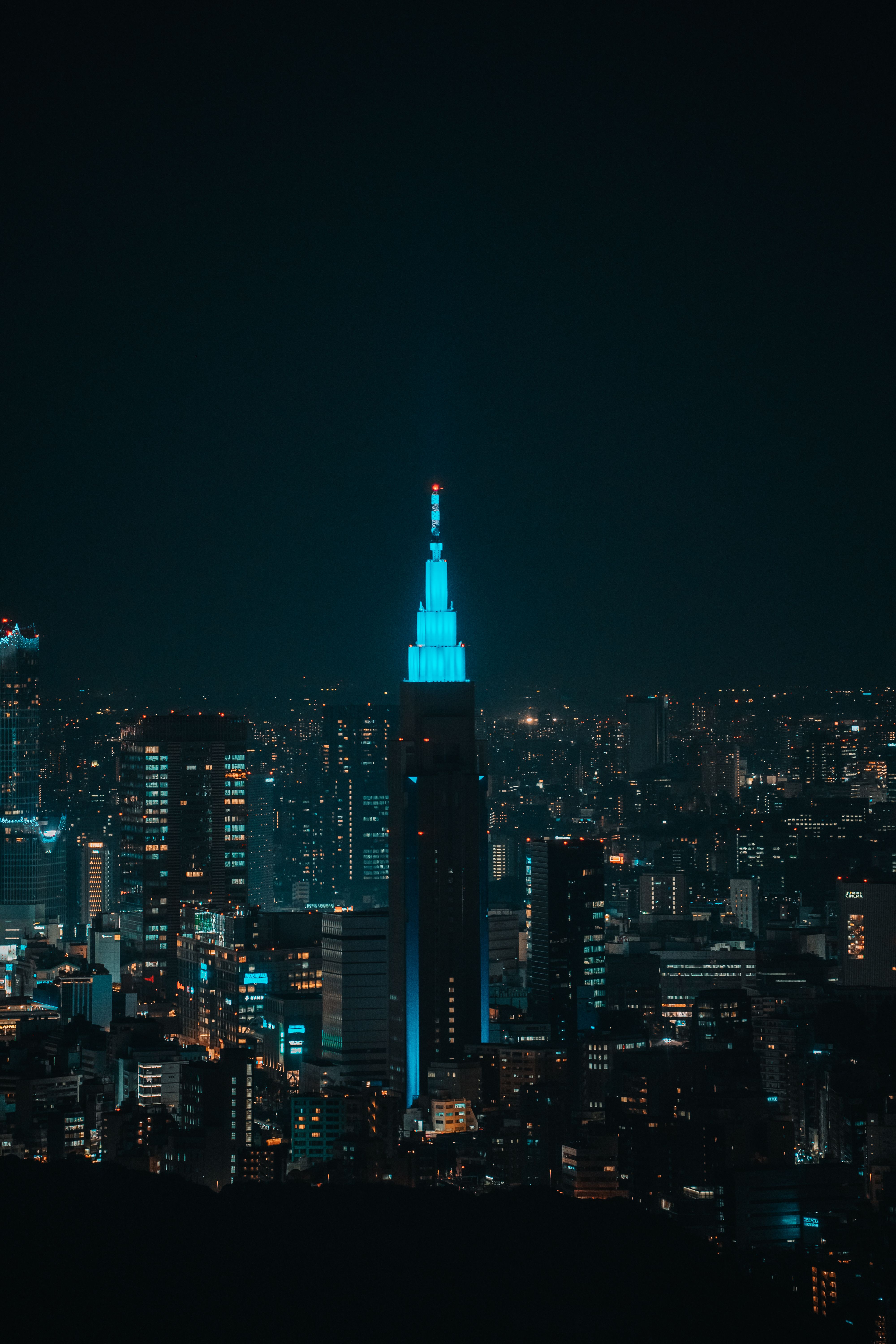 Stunning nighttime view of Tokyo's skyline, featuring a brightly lit modern tower, perfect for cityscape enthusiasts.