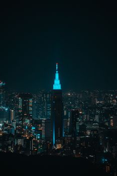 Stunning nighttime view of Tokyo's skyline, featuring a brightly lit modern tower, perfect for cityscape enthusiasts.