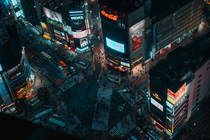 Shibuya Crossing In Tokyo Lit Up At Night