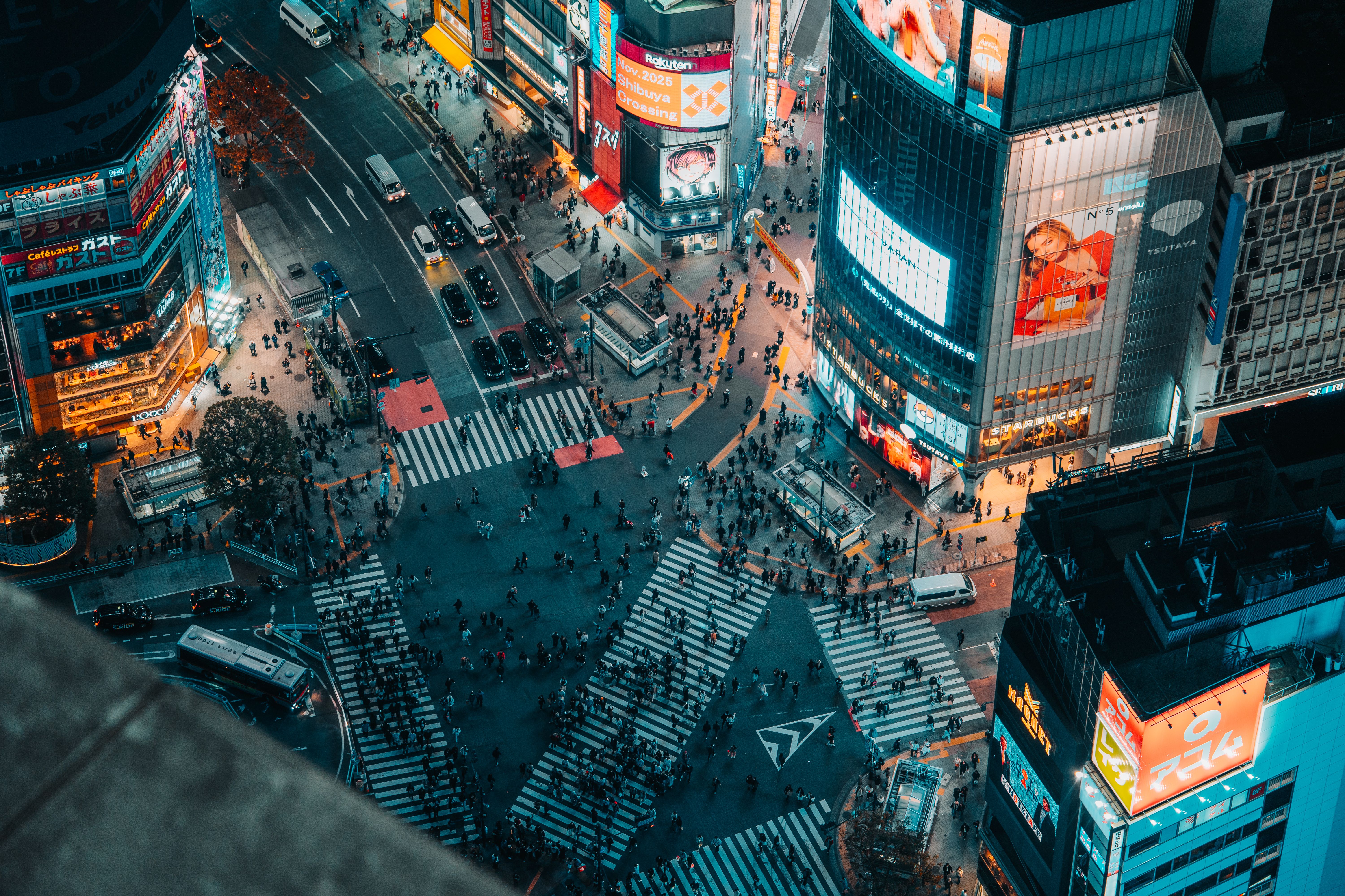 Aerial View of Busy Shibuya Crossing at Night · Free Stock Photo
