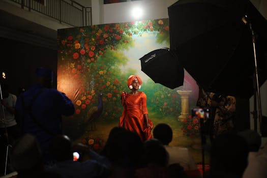 Vibrant portrait photography session in Abuja, showcasing traditional Nigerian attire and studio lighting.