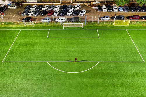 Aerial Photography of Football Field Goal Net