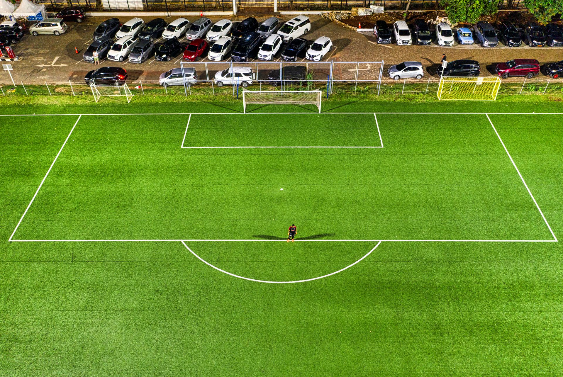 Aerial Photography of Football Field Goal Net