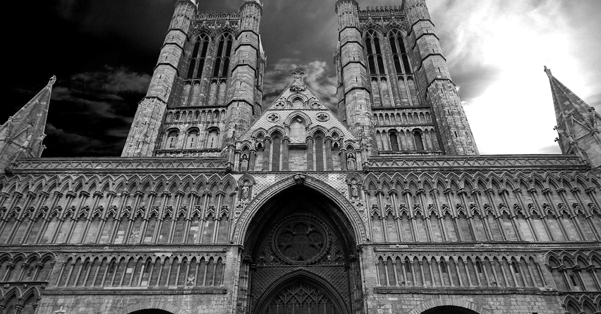 Grayscale Low Angle View of Cathedral