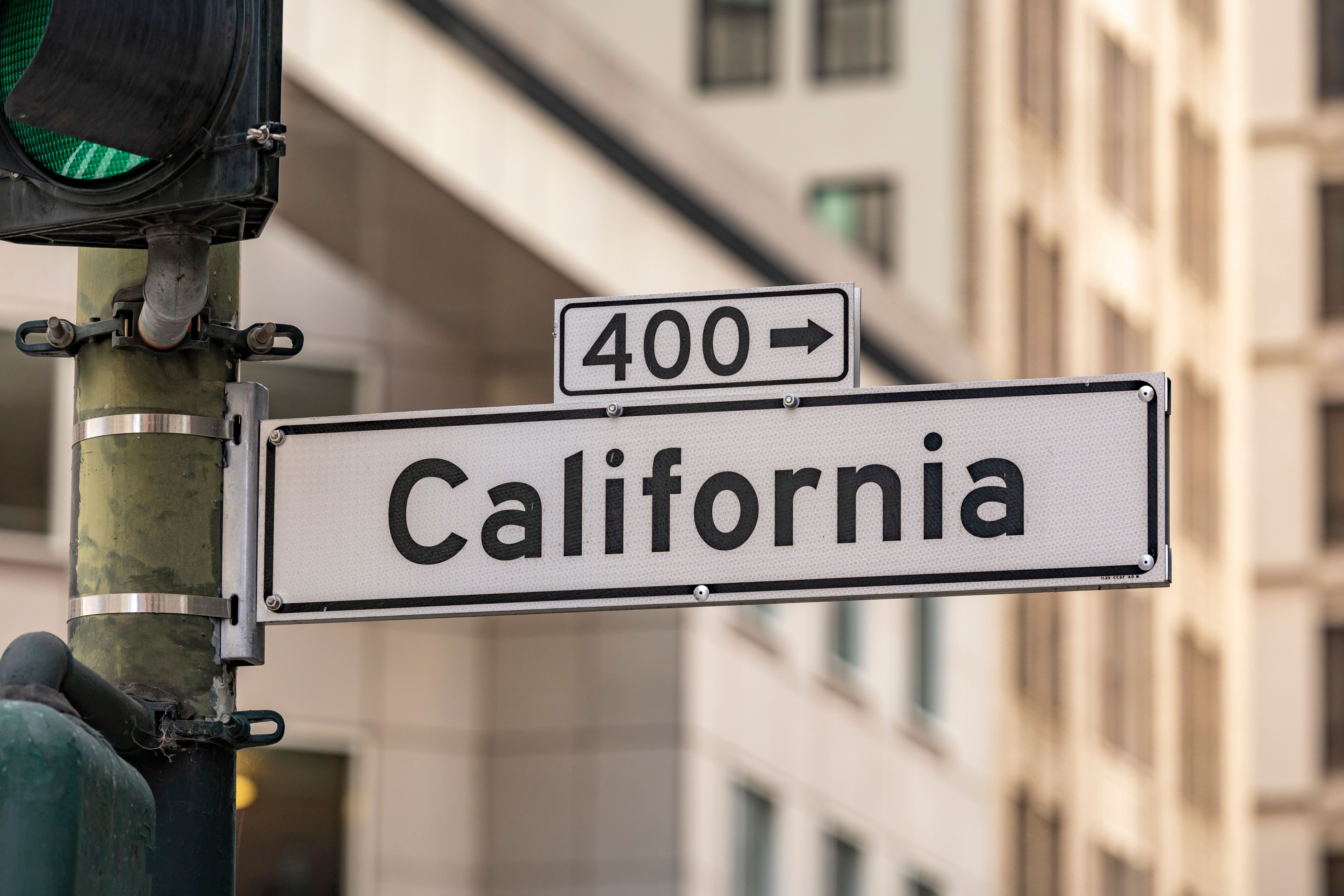 California Street Sign with Traffic Light in Urban Setting · Free Stock ...