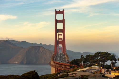 Free Iconic Golden Gate Bridge at sunset, San Francisco, captured from a scenic vantage point. Stock Photo