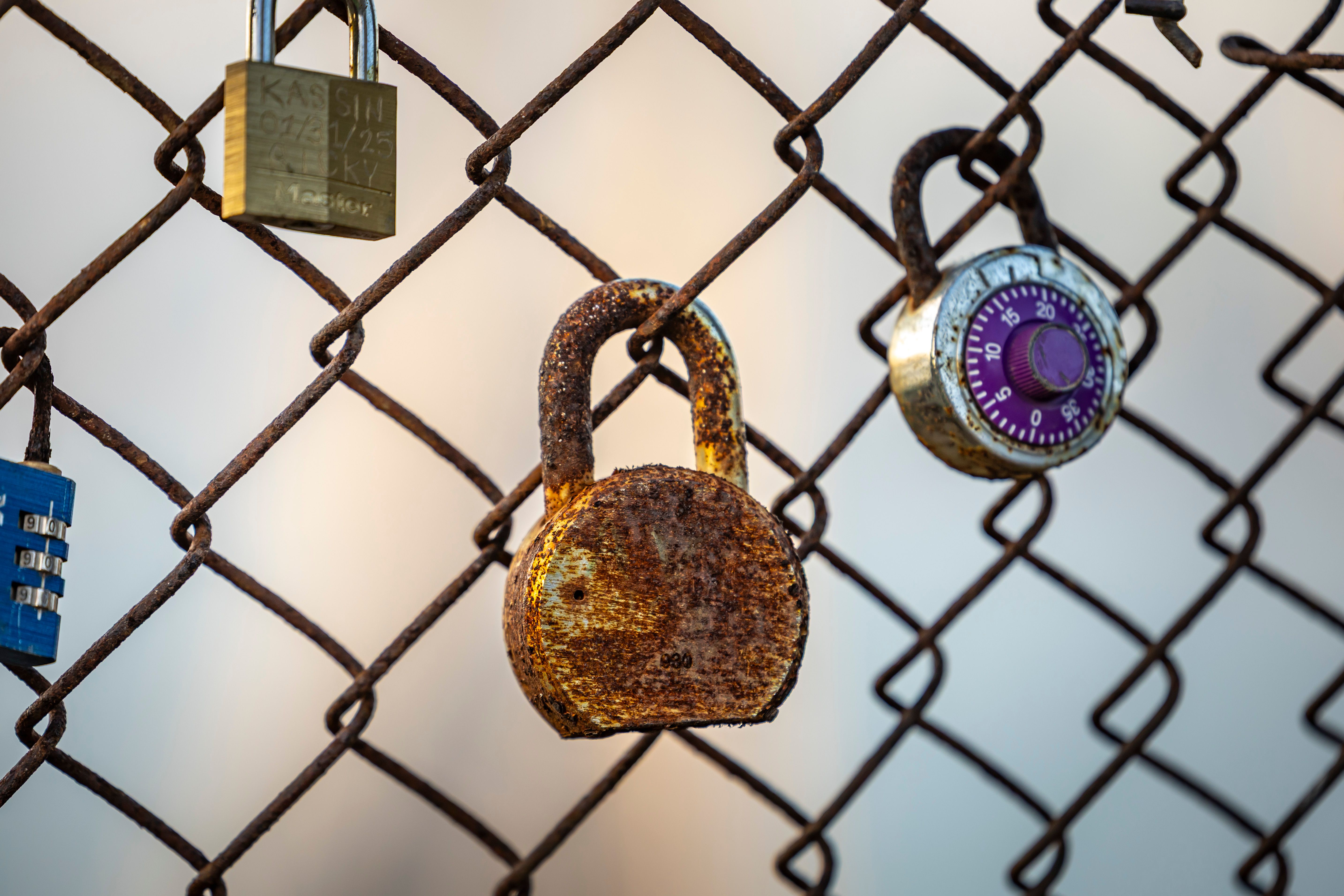 Rusty Padlock on a Chain Link Fence · Free Stock Photo