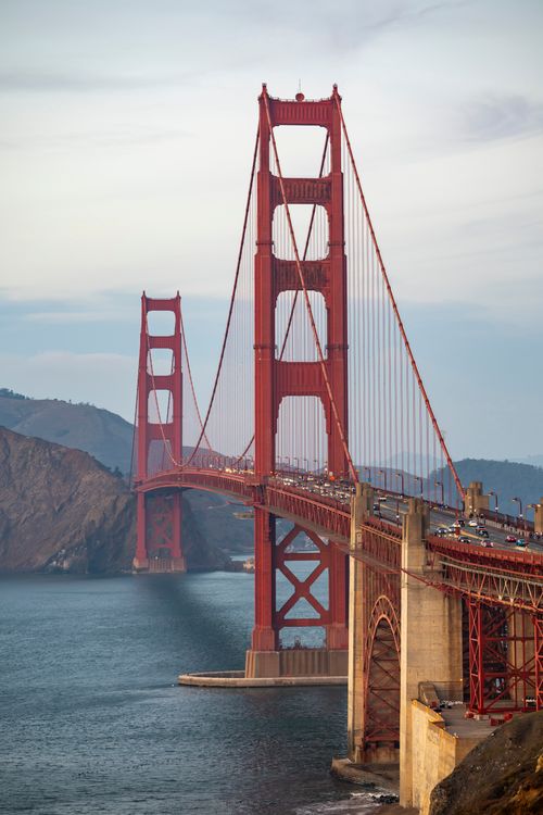 Free Stunning view of the Golden Gate Bridge at sunset showcasing architectural beauty. Stock Photo