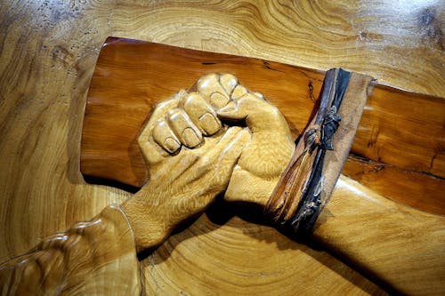 Brown Wooden Hand Emboss Decor
