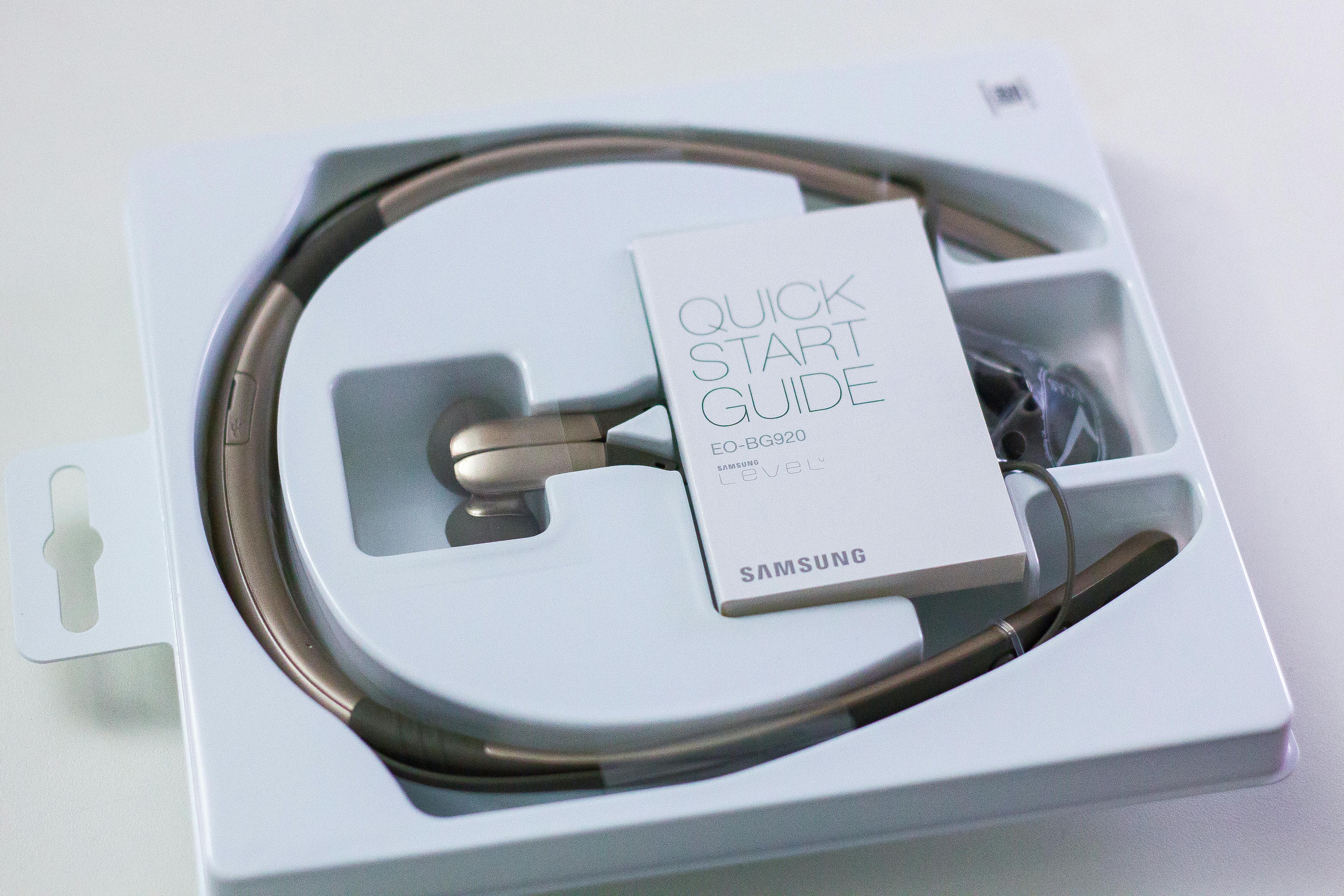 gray samsung wireless neckband headphones