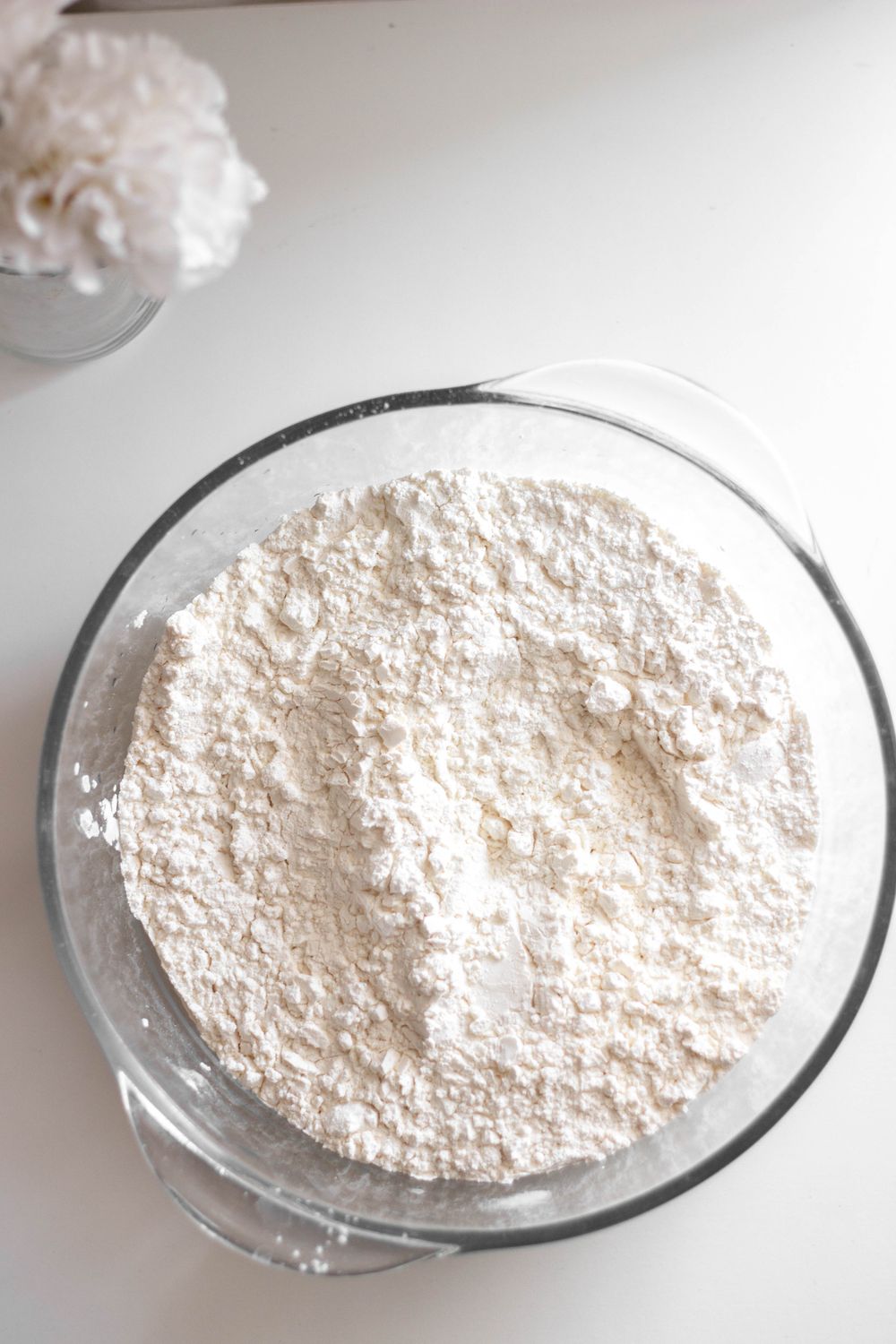 Baking flour in a clear bowl