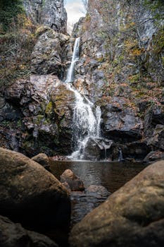 Beautiful waterfall cascading down rocky terrain in Yalova, Türkiye.
