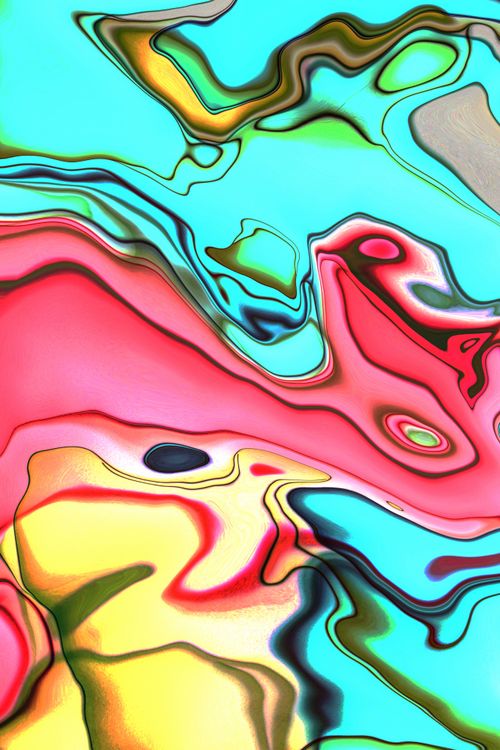 Free Dynamic fluid art featuring vivid swirls of red, blue, and yellow creating a bold abstract piece. Stock Photo