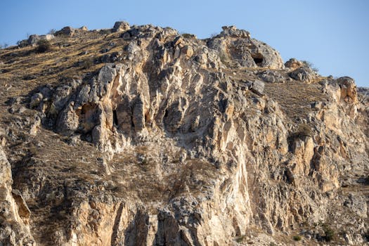A detailed view of rugged rocky terrain in Halfeti, Şanlıurfa, Türkiye, showcasing natural formations.