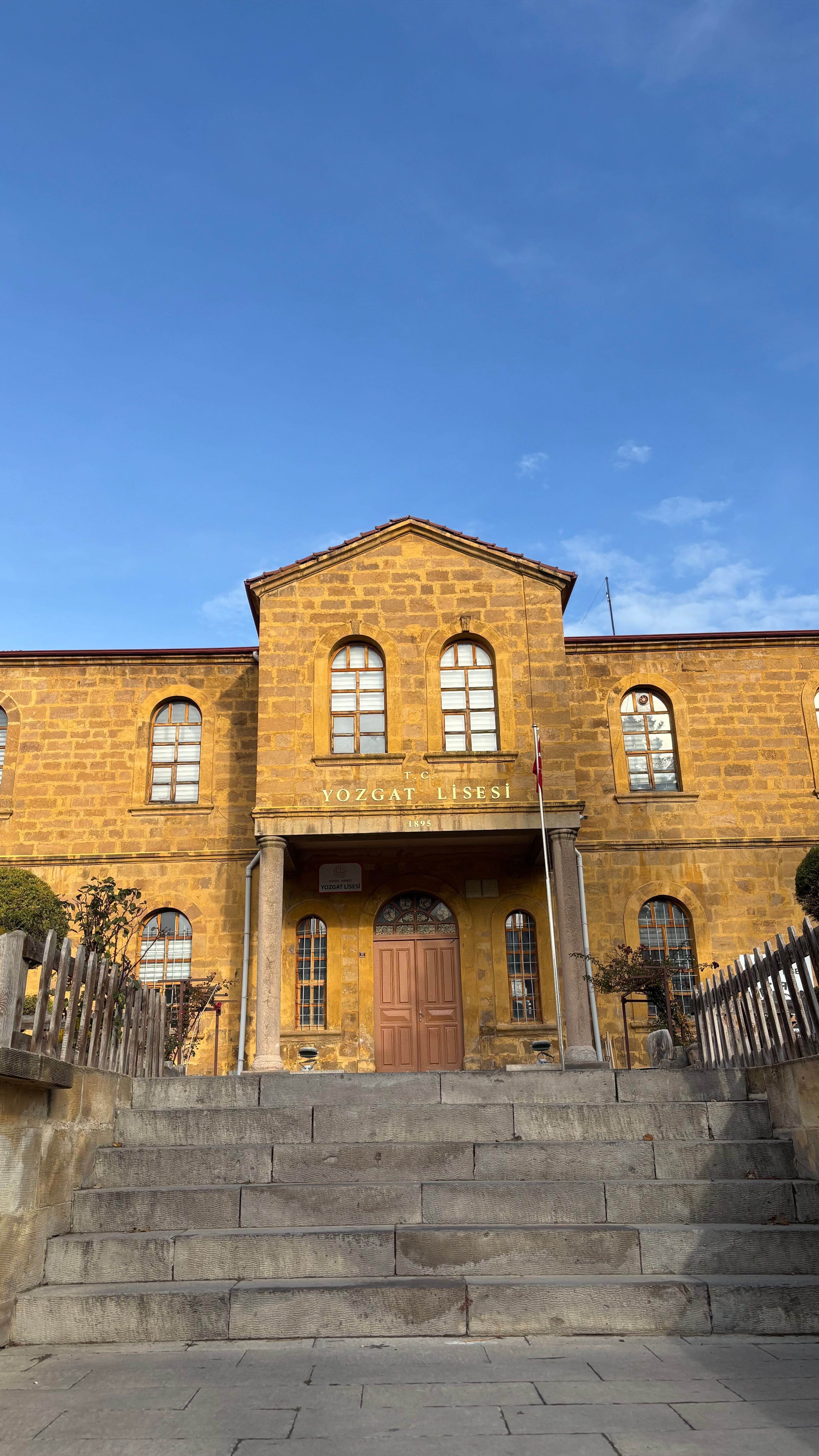 Front view of the historic Yozgat High School building in Türkiye, showcasing its classic architecture.