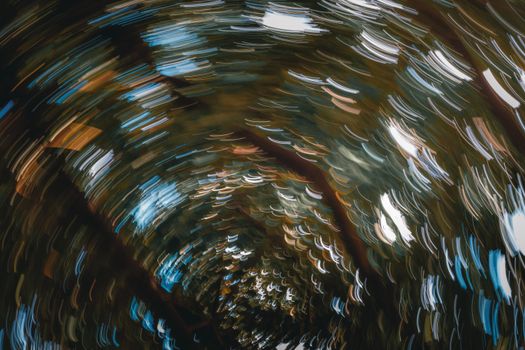 A creative motion blur capturing the vibrant colors of a tree canopy.