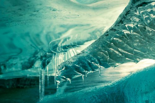 Free Close-up of intricate ice formations inside a glacier cave, Cusco, Peru. Stock Photo
