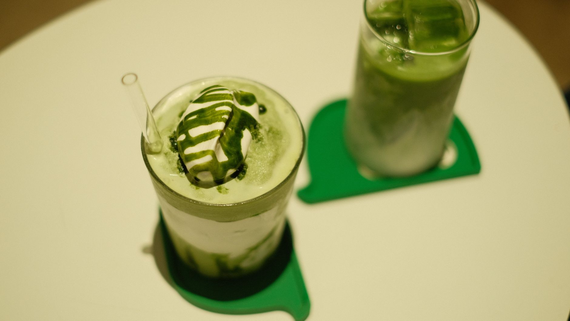 Close-up of freshly baked matcha cookies on a rustic table