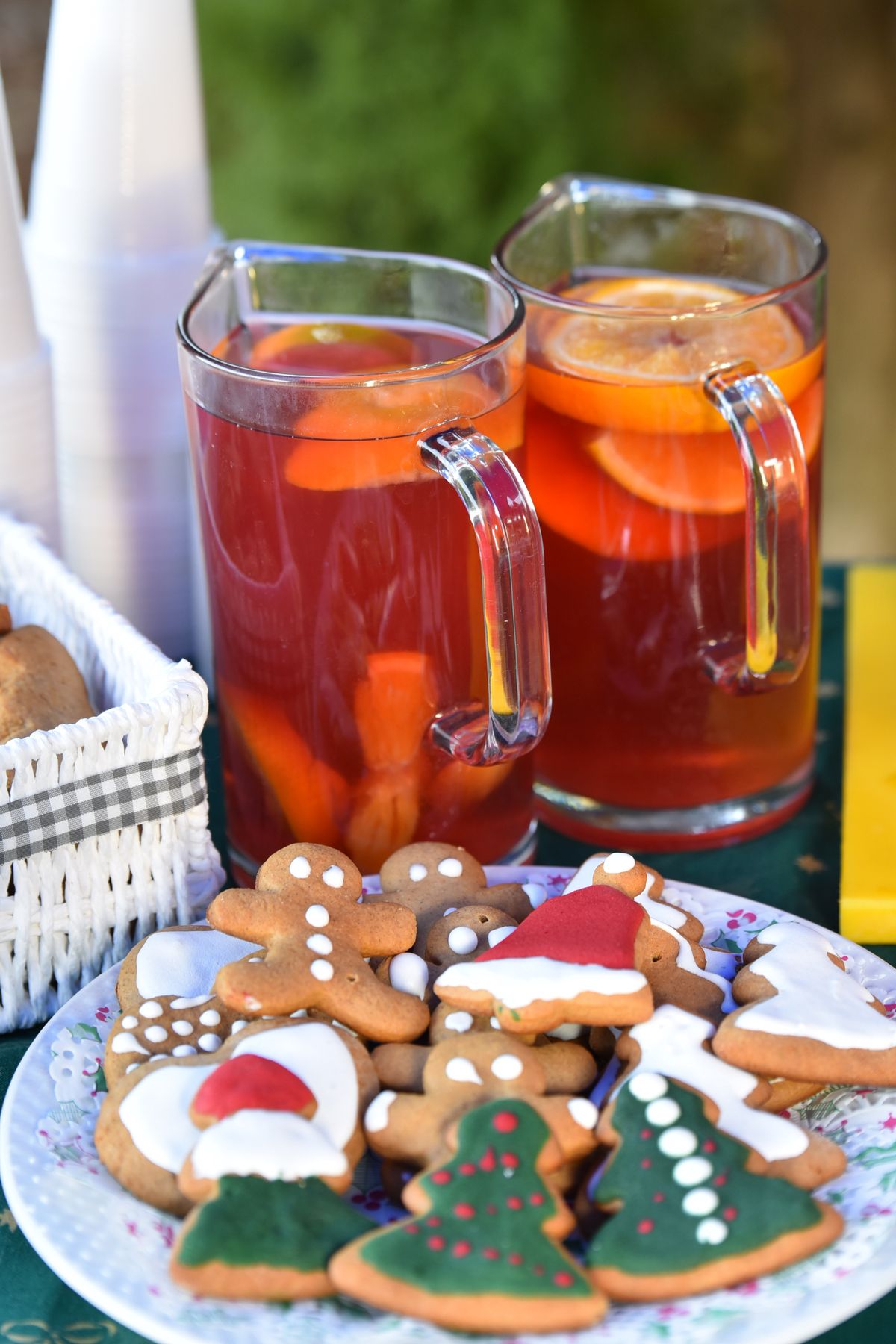 Christmas drink ideas starting with cranberry orange punch served with gingerbread cookies